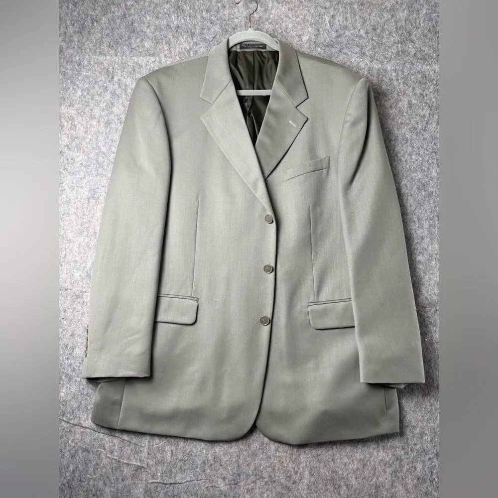 Jones New York‎ Blazer Jacket Men 46R Gray 98% Wool Long Sleeve Single Breasted